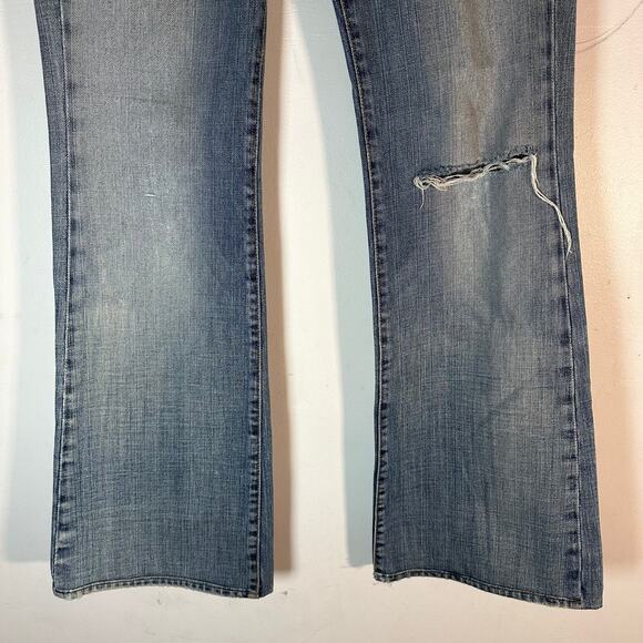 7 FOR ALL MANKIND Distressed Flare Jeans Womans size 28 X 29 Low Rise Vintage - Picture 3 of 15
